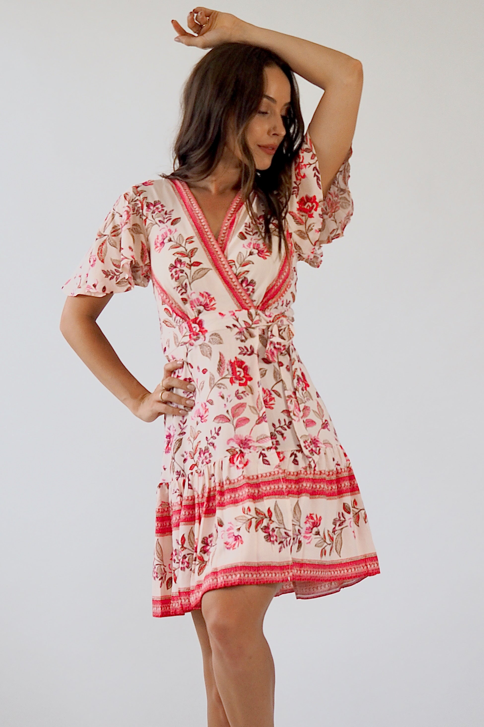 Willow Wrap dress -Pink/Red – Sage Collective